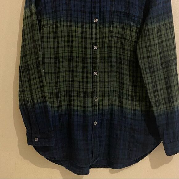 Women’s Dear John Long Sleeve Button Down Plaid Blue Green Size L Pockets - Picture 3 of 12